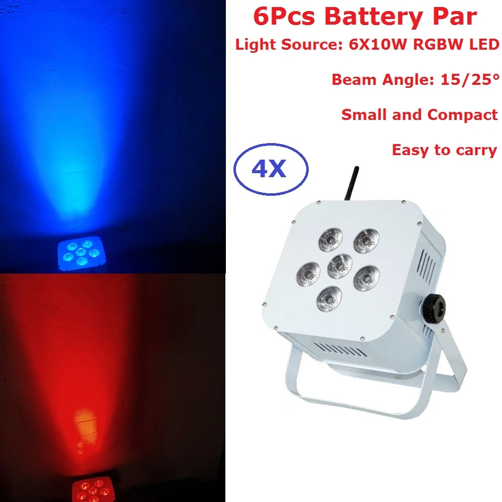 4xlot LED Par Light 6х10вт RGBW батарея DMX питание беспроводный свет профессиональная