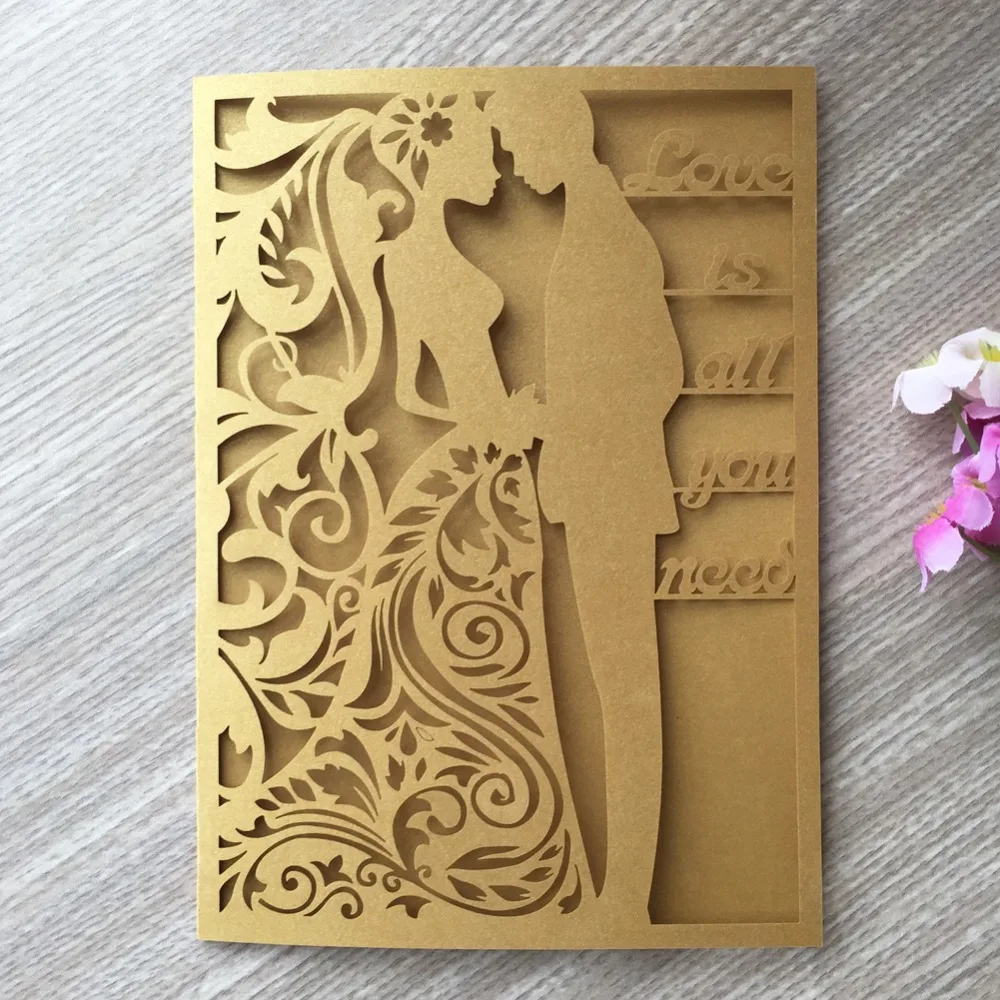 

40pcs/lot Chic Pearl Paper Invitations Card Bride&Bridegroom Theme Wedding Card Romantic Wedding Invitations Gift Card