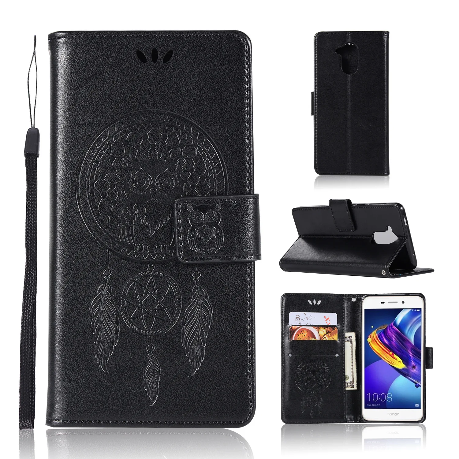 Роскошные сова печатных Wallet Coque для huawei Honor 6C тиснением кожаный бумажник Магнит