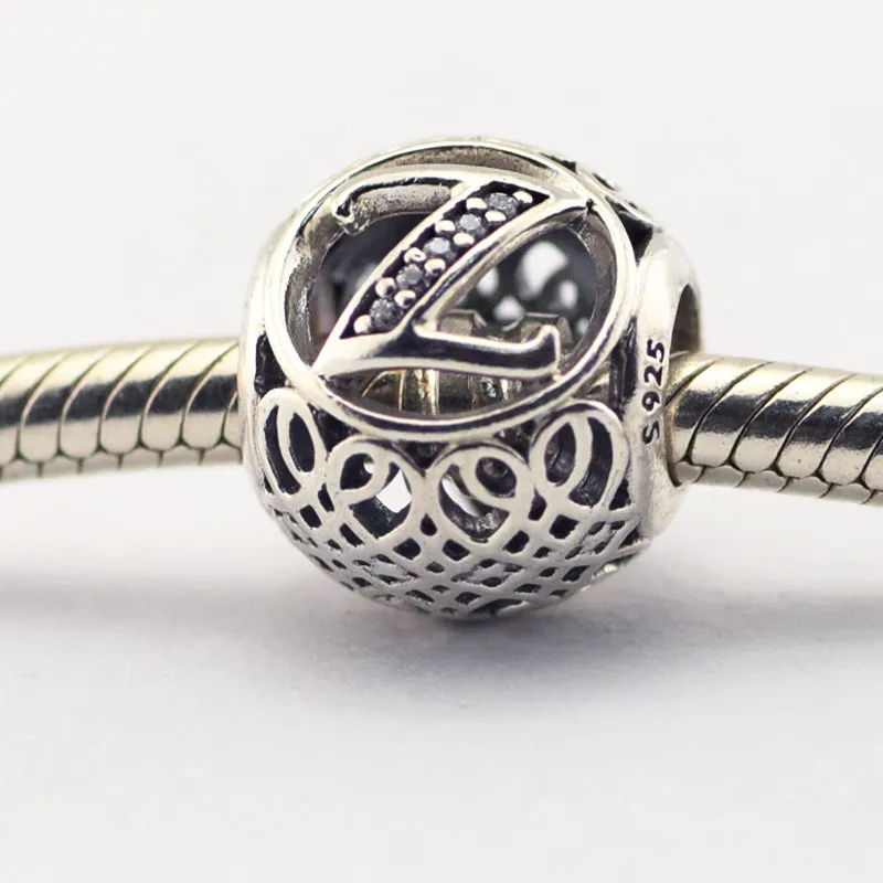 Стерлингового Серебра 925 Ажурные Шарм Бисер Письмо Z Браслеты Из Бисера DIY выводы
