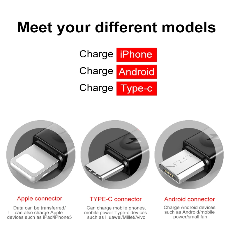 2 цвета черный + красный 3 в 1 USB кабель для iPhone 12 11 Pro Micro Тип C 2.4A провод Xiaomi Samsung S9