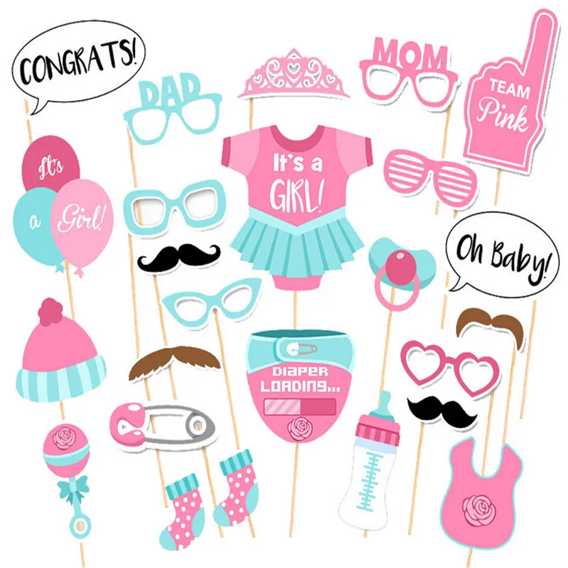 Photo Booth Baby Shower украшения «сделай сам» его девушка реквизит для фотографий новорожденных девочек 1th День рождения розовый фото стенд Реквизит Baby Shower