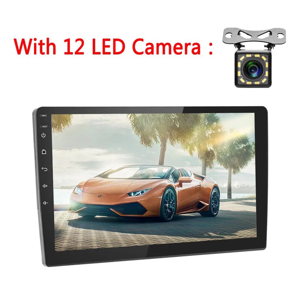 With 12 LED Camera AMPrime 10,1 ''Android 2Din автомобильное радио 2.5D Закаленное стекло зеркальное соединение gps стерео автомобиль MP5 плеер 2din Bluetooth wifi FM AM радио - Цвет: With 12 LED Camera