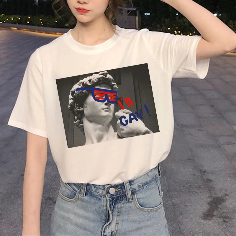 Женская футболка с забавным принтом микеланжело Harajuku Ullzang 90s модная в Корейском