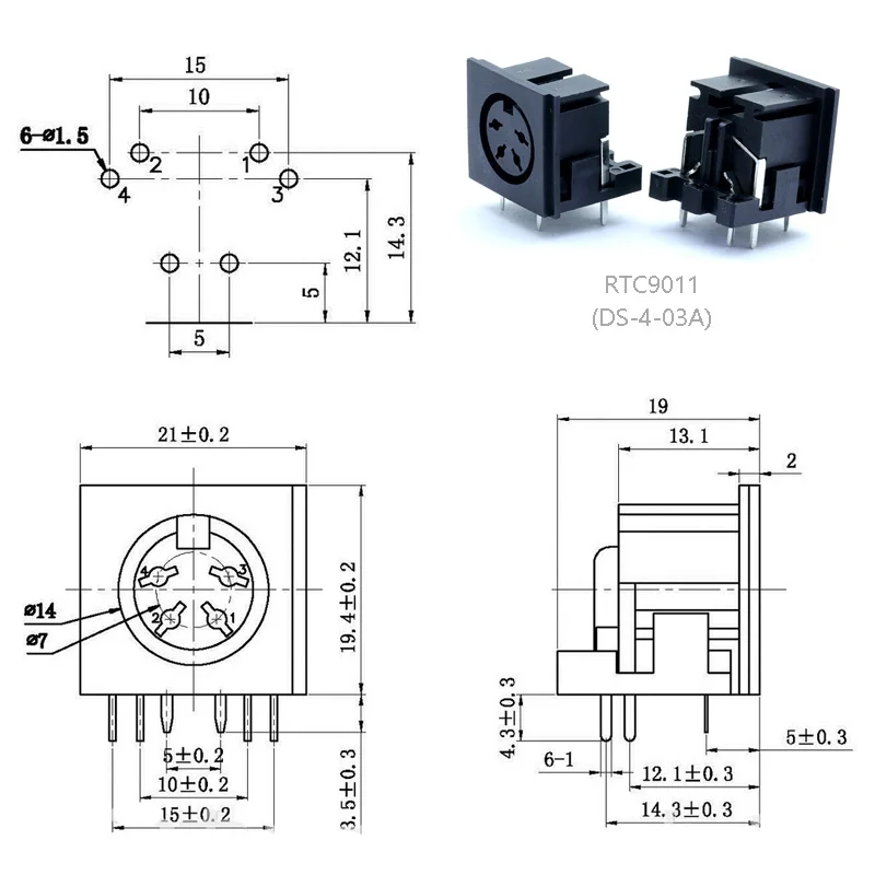 4 контактный разъем DIN гнездовой панель PCB крепление Conector S Микро питания