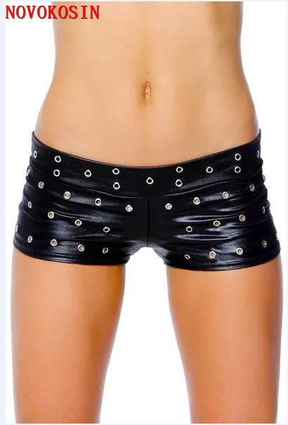 

KH28 2018 M-2XL Faux Erotic Leather Pole Dance Panties DS Women Metal Button Underwear PU Sexy Performance Exotic Brief