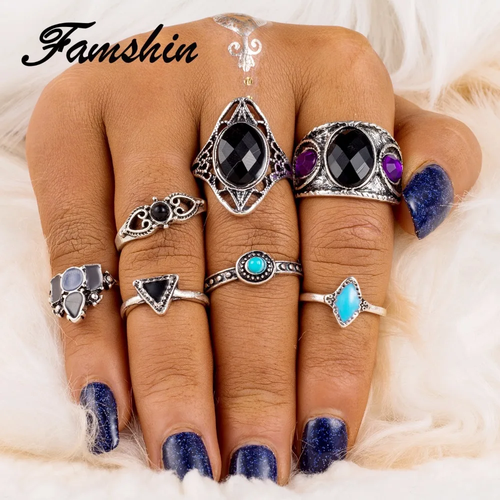 FAMSHIN 6 шт./компл. винтажные тибетские турецкие смешанные комплекты колец на
