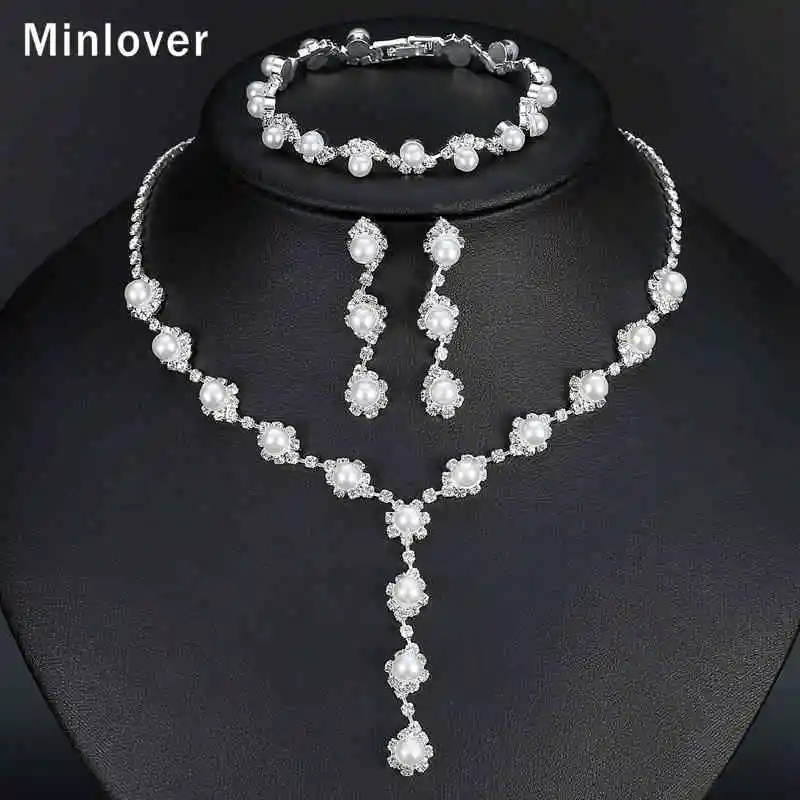 Minlover Простые бижутерия жемчуг комплекты Свадебные Ювелирные наборы с