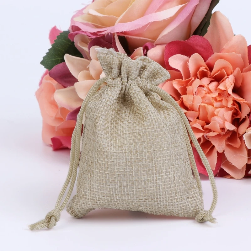50 шт винтажный натуральный джут Hessian Drawstring мешок мешковины свадебный подарок мешок