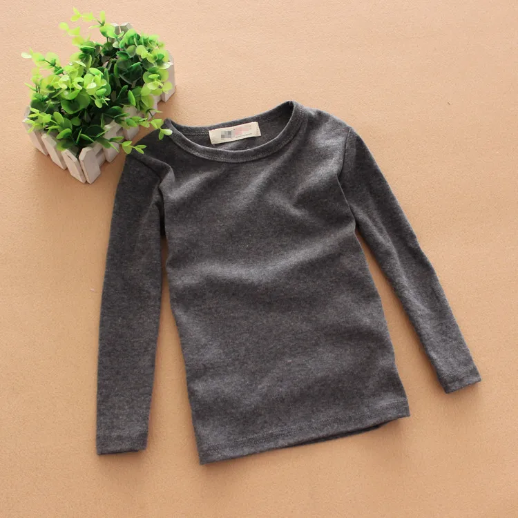 Dark grey Лидер продаж, Детская футболка коллекция года, Весенняя Однотонная рубашка наивысшего качества с длинными рукавами для мальчиков и девочек детская одежда - Цвет: Dark grey