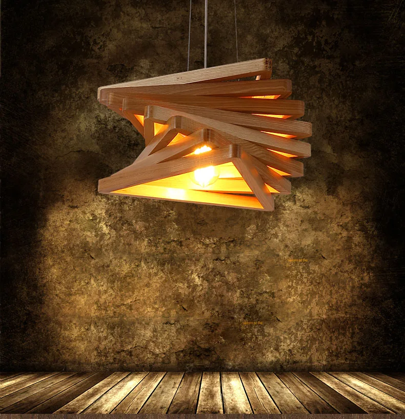 

Vintage American style Triangle Frame loft LED pendant light Oak Wood Retro lamp E27 AC 110/220V Cord Hanging light fixture