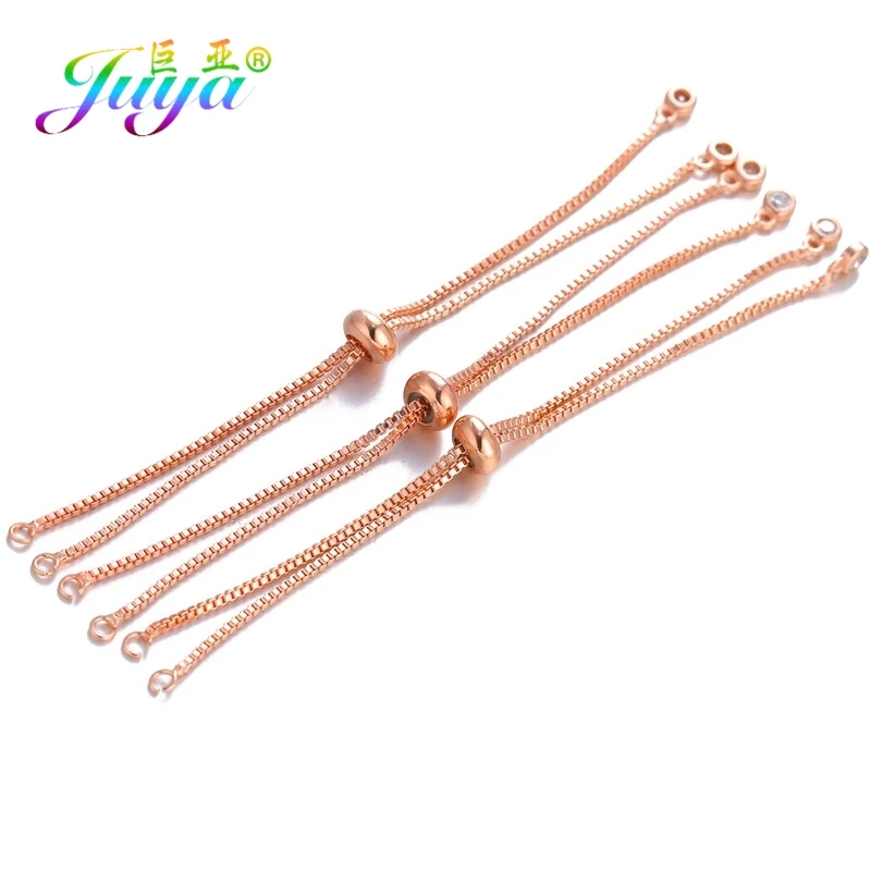 Rose Gold Juya DIY Браслеты материал медь простой Регулируемый соединитель ползунок цепочки, аксессуары для изготовления браслетов-шармов ручной работы - Цвет: Rose Gold