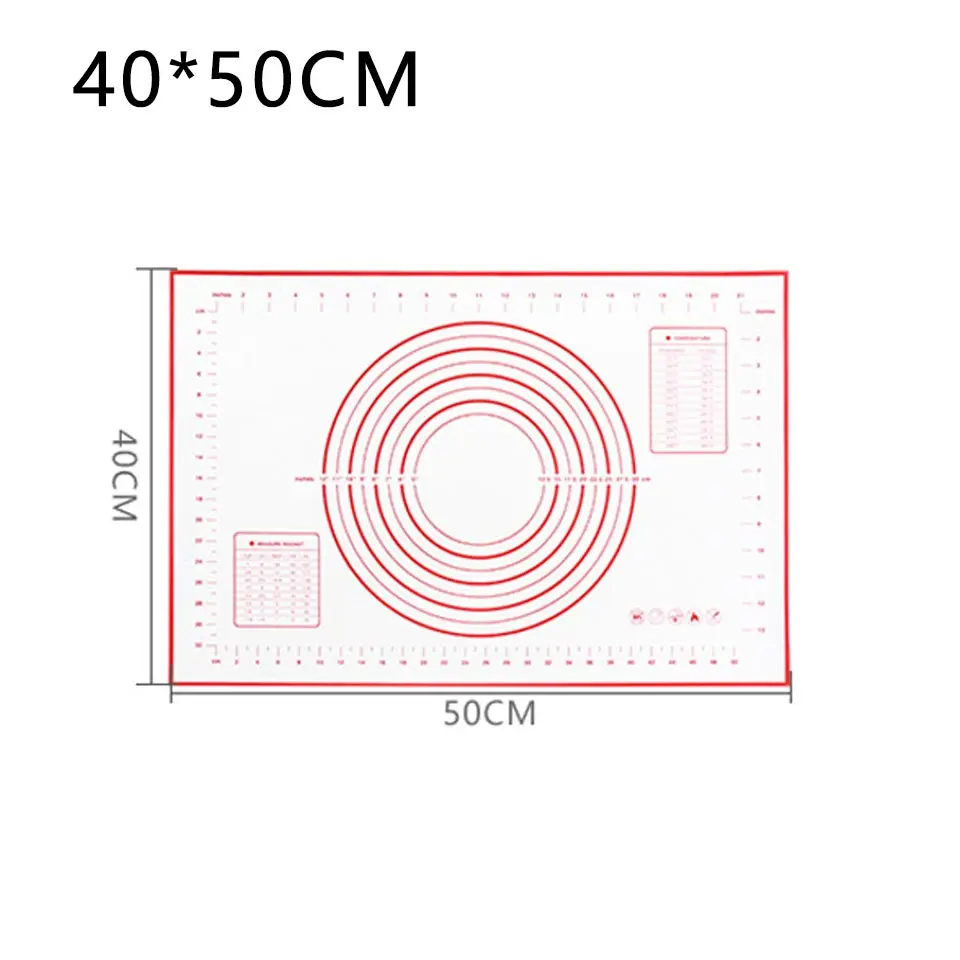 40-50cm-Red Многоразовый силиконовый коврик для выпечки с антипригарным покрытием для духовки, Экологичный коврик для раскатки теста, большие кухонные обеденные инструменты, Аксессуары для выпечки, горячая Распродажа - Цвет: 40-50cm-Red
