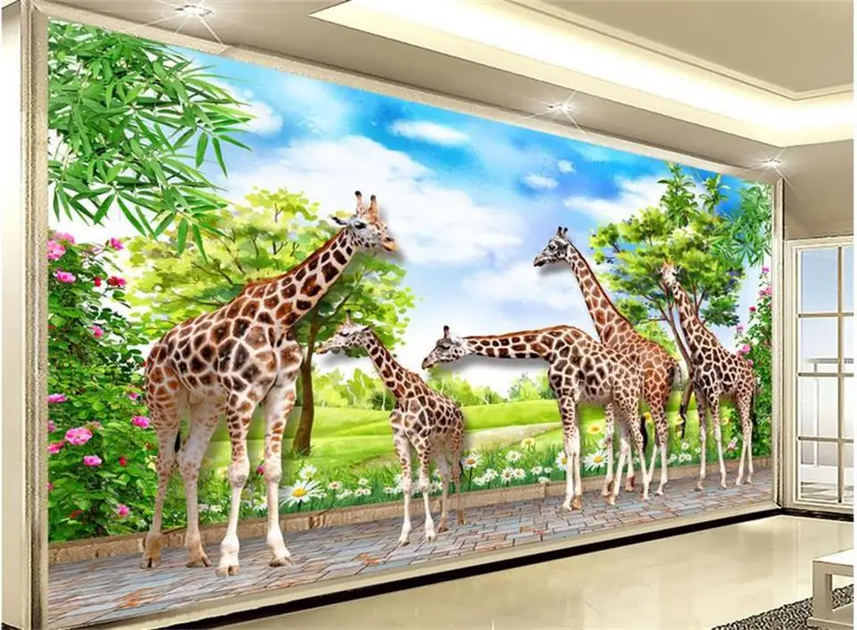 

3D-обои по фото по индивидуальному заказу, Фреска для гостиной, жираф и лес, 3d Роспись дивана, фоновые обои для телевизора для стен 3 d