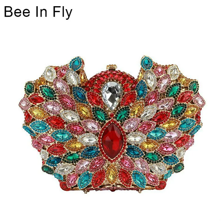 

Bee In Fly Multicolored Women Diamond Wedding Clutch Bridal Purses Bags
