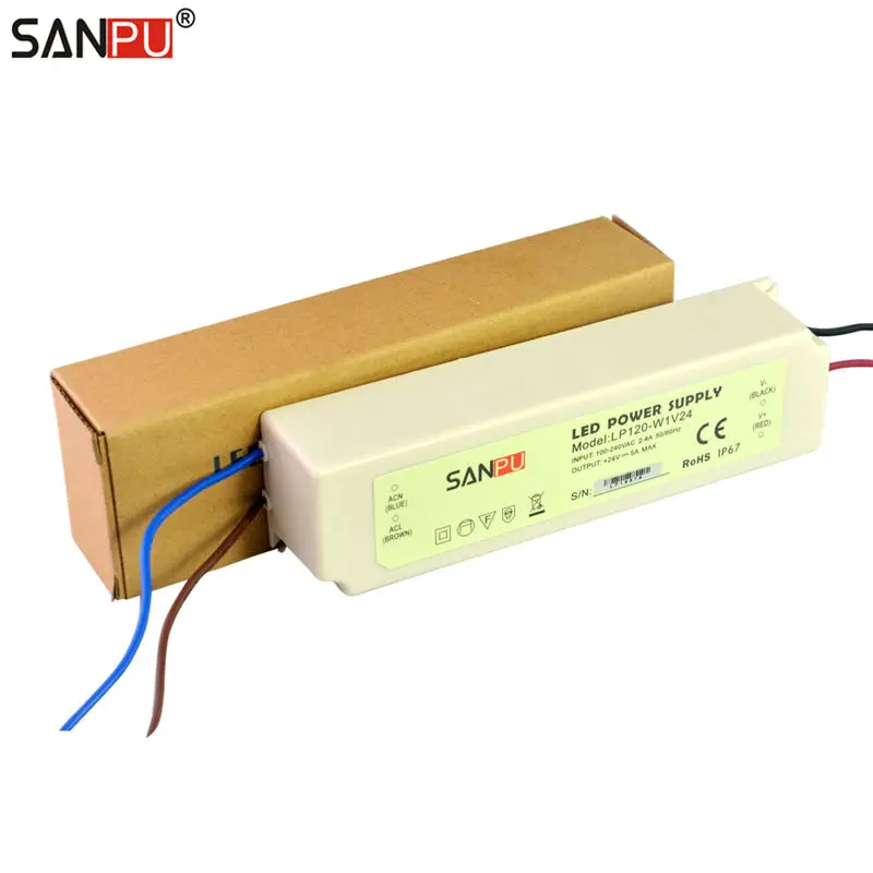

2017 New SANPU 24V 120W SMPS Power Supply 5A for LED IP67 Switch Driver 110V 220V AC DC Lighting Transformer Waterproof Plastic