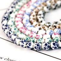 200pcs round flower handmade blue and white ceramic porcelain beads rondelle ceramic beads charms flower pattern porcelain beads