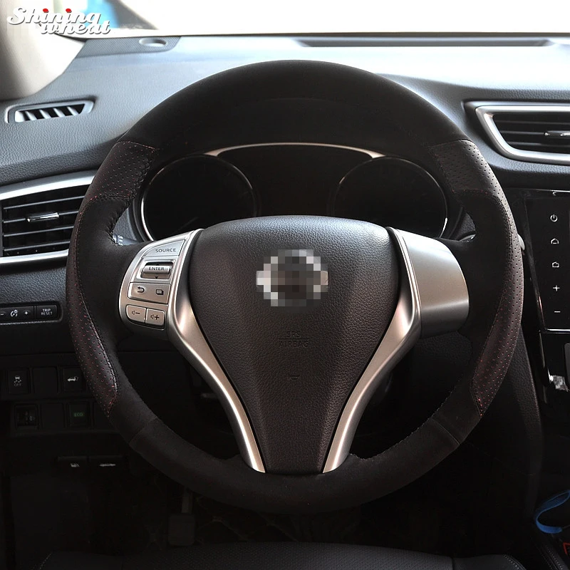 Блестящие пшеницы черная замша черный кожаный красный отверстия Руль Обложка