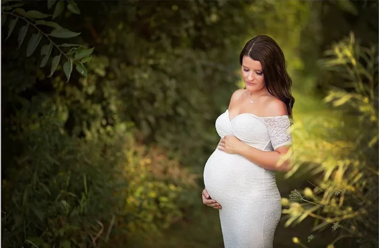 Платье для беременных Кружевное белое платье макси платья фотография Реквизит