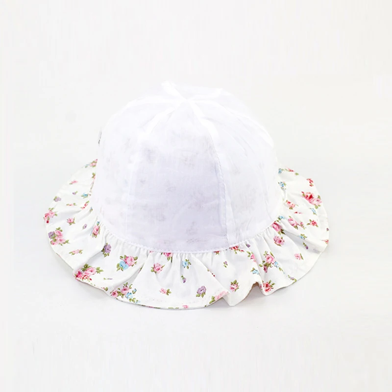 Flower Bow Baby Girls Hat Ruffles Floral For Cotton Lace Up Fisher Fashion Purple Pink Sun Caps Spring Summer | Детская одежда и