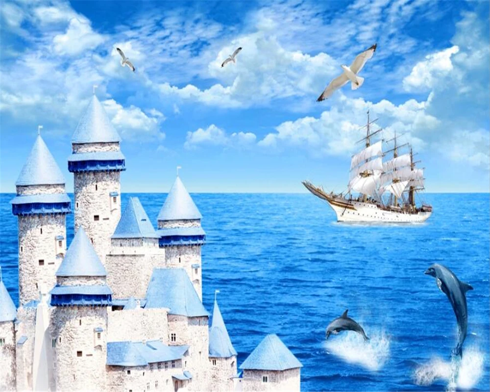 beibehang Custom wallpaper 3d mural mediterranean castle fresh TV background wall living room bedroom papel de parede | Обустройство