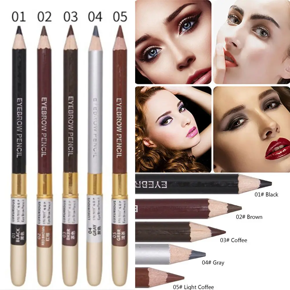 Двухсторонний карандаш для бровей 5 цветов с кисточкой стойкий не выцветает ТИНТ