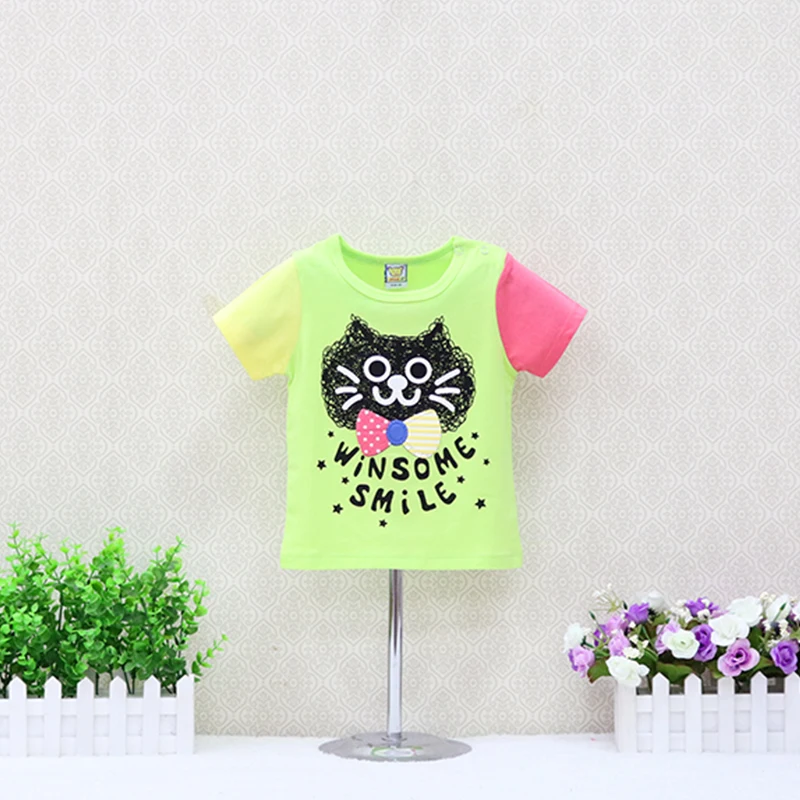 

Children blouse Color mosaic cartoon cat pattern boys t shirt