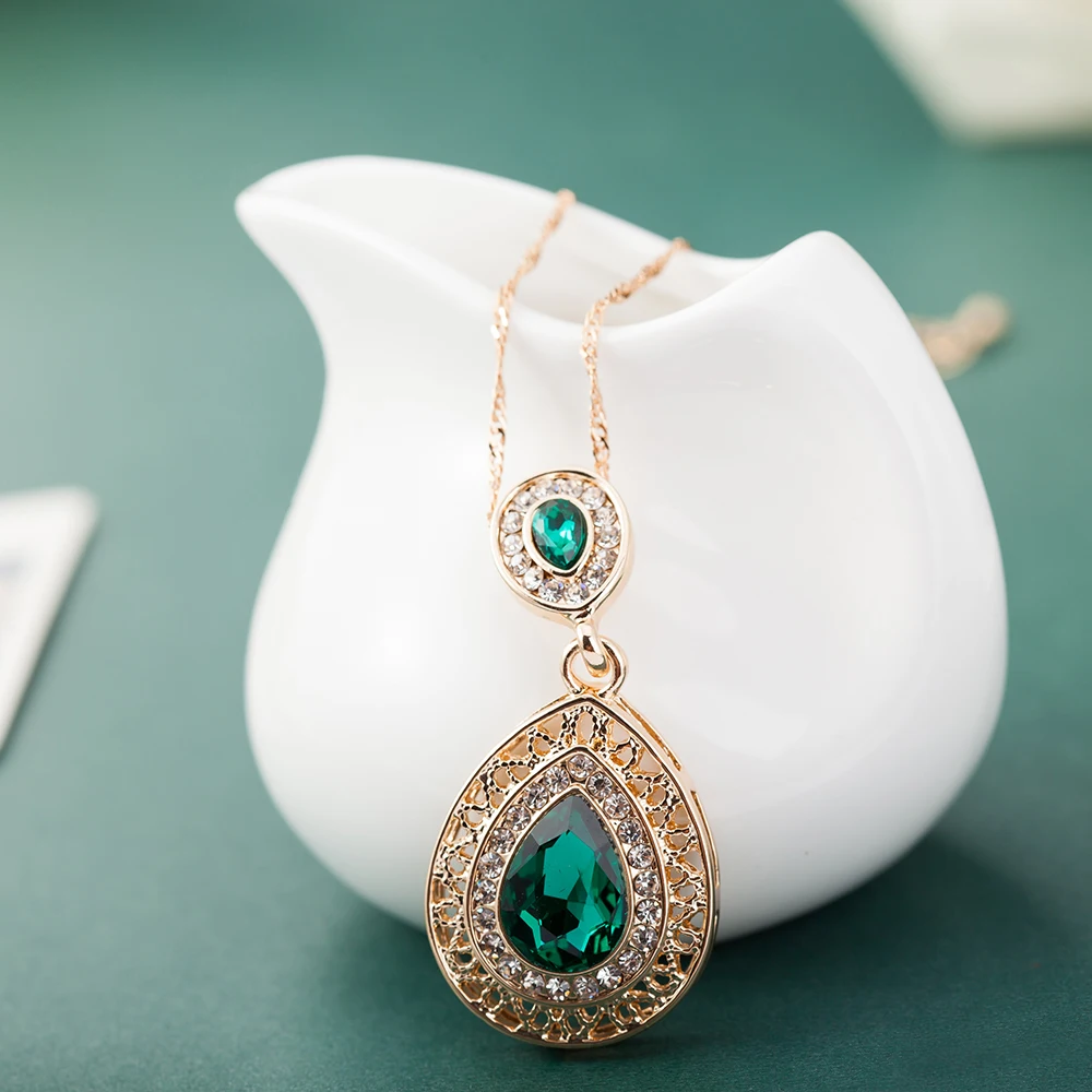 ALULU Fashion Green Crystal Women Pendant Necklace Rhinestone Jewelry For Plated Gold Necklaces &amp Pendants Female | Украшения и