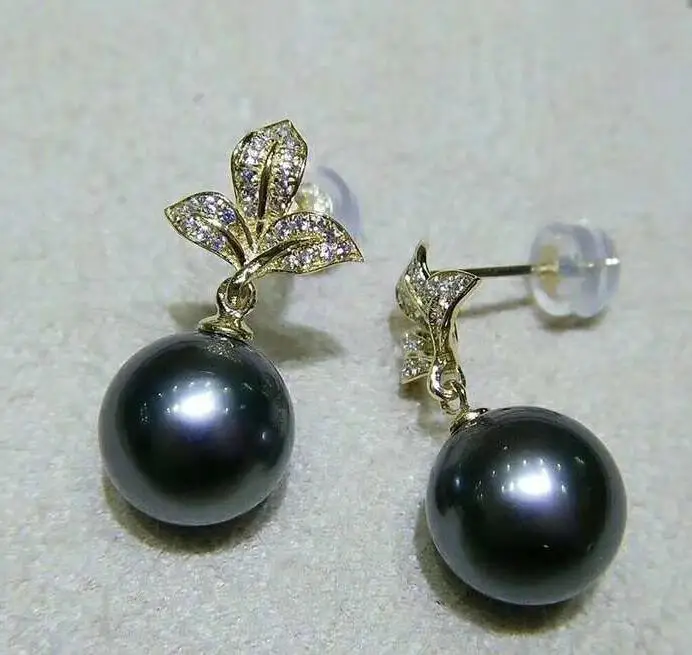 noble jewelry natural 12-13mm Baroque SouthSea black pearl earring 925 Sterling silver | Украшения и аксессуары