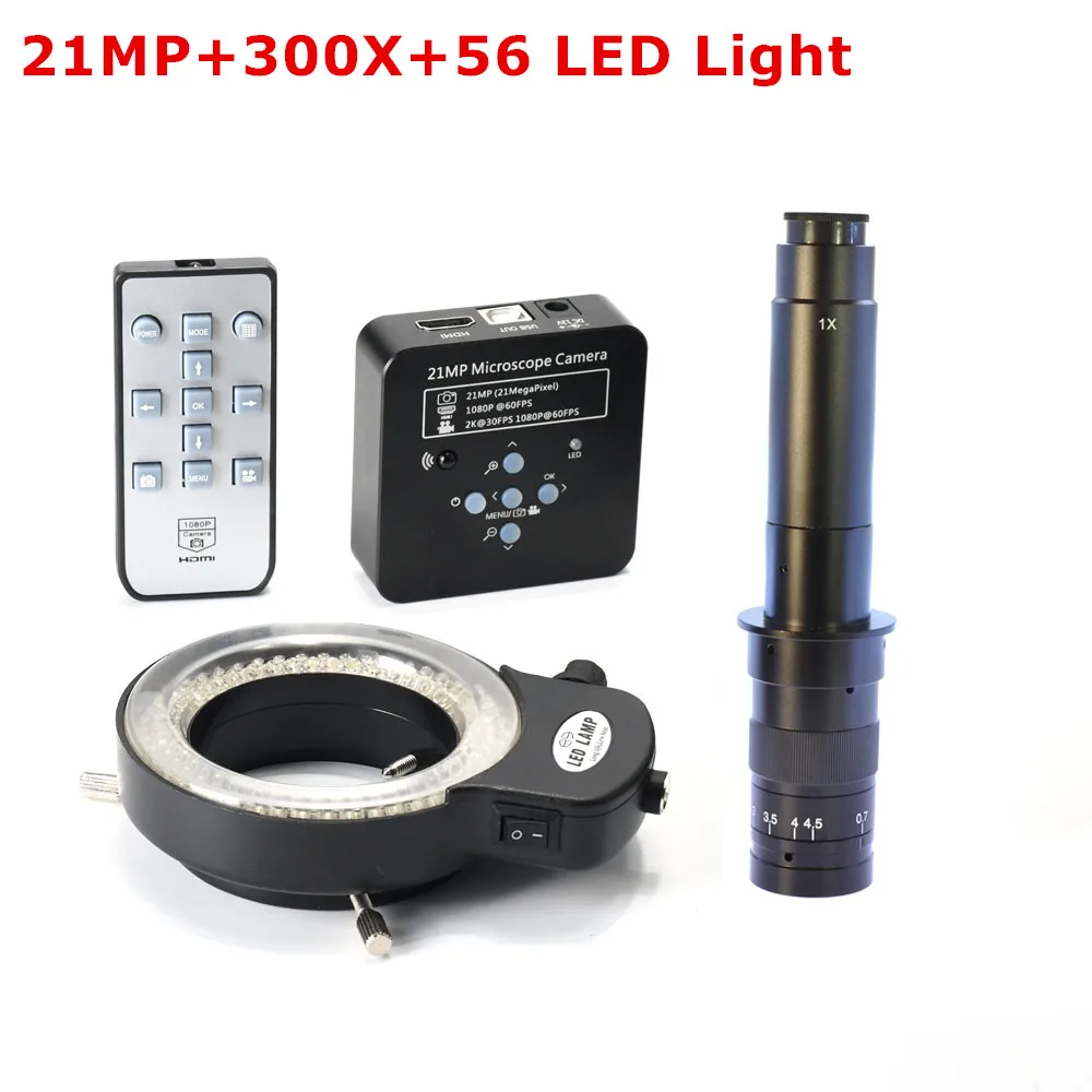 

1080P 60FPS 2K 21MP 100X 180X 200X 300X C-Mount Lens HDMI USB Industrial Electronic Digital Video Microscope Camera PCBSoldering