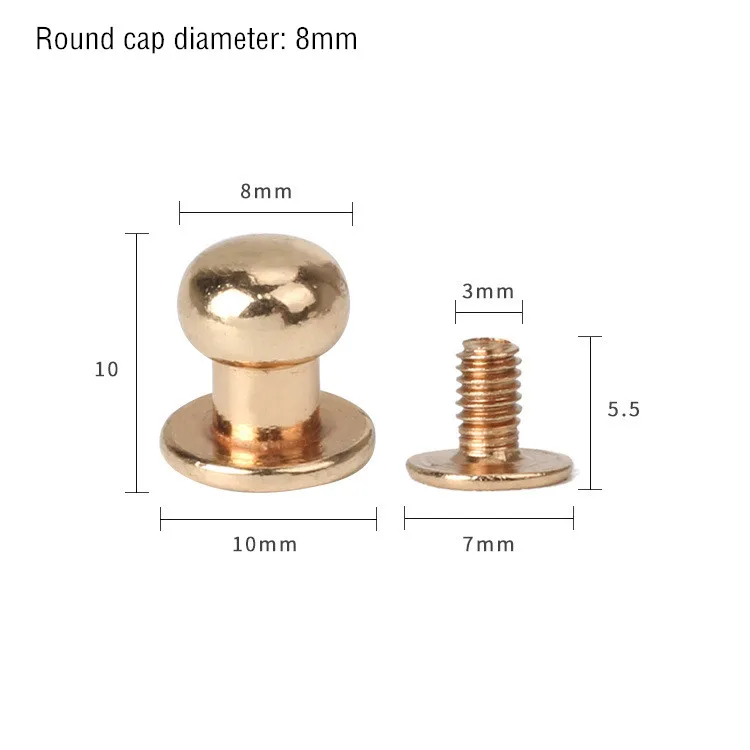 Gold Monk Head 8mm 30 комплектов ручка из металлического сплава, винтовые заклепки, шпильки, поделки своими руками, кожаный ремешок для часов, круглая голова монаха, заклепки, шипы, декоративные пряжки для ногтей - Цвет: Gold Monk Head 8mm