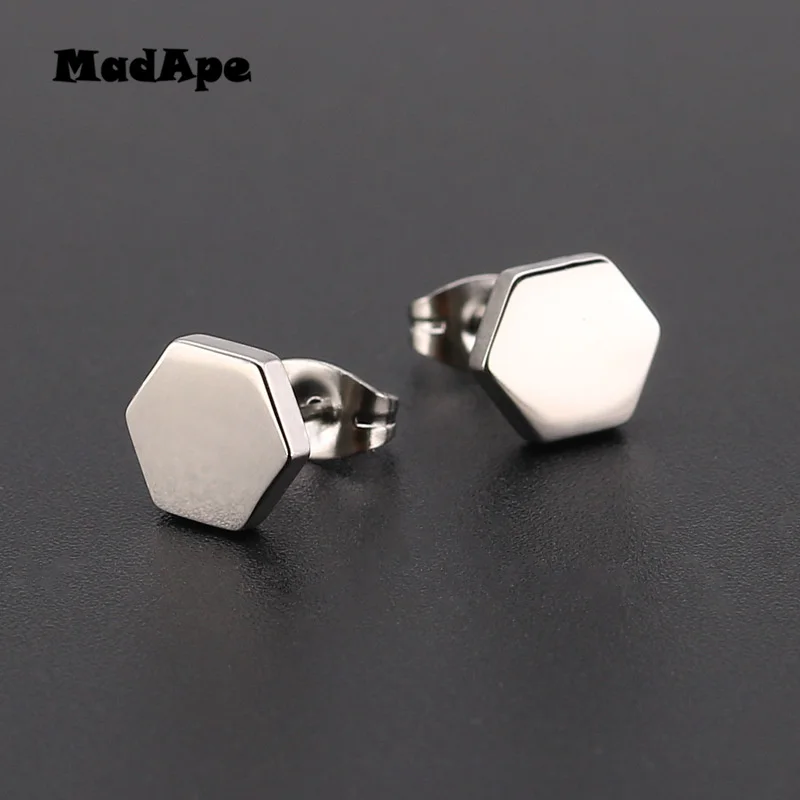 MadApe Stainless Steel Simple Fashion Hexagonal Earrings Women Anti Allergic Wholesale Female Stud | Украшения и аксессуары