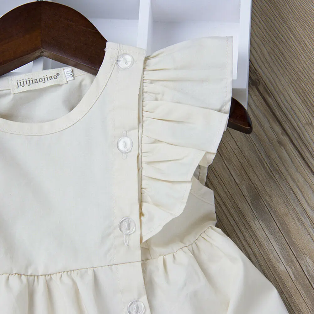 Girl Princess Imcute 2019 New in Fashion Dress Infant Toddler Kid Baby Fly Sleeve Tutu Dresses White Button Casual Sunsuit US | Детская