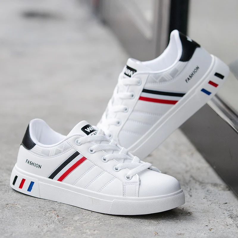 New White Casual Shoes for Men Sneaker Unisex Comfortable Round Toe Lace Up Flat Skate Summer Stylish Breathable Anti-skid | Обувь