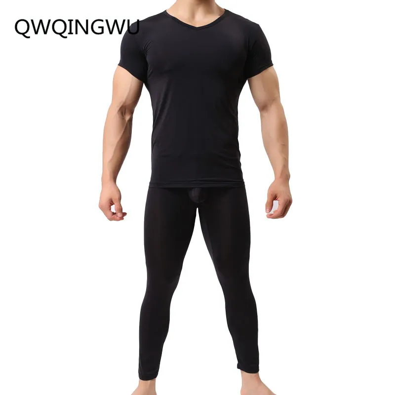 Warm Men Long Johns Ice Silky Ultra-Thin Thermal Underwear Men Underwear Long Johns Men Tops and Pants Set Long Johns Nightwear