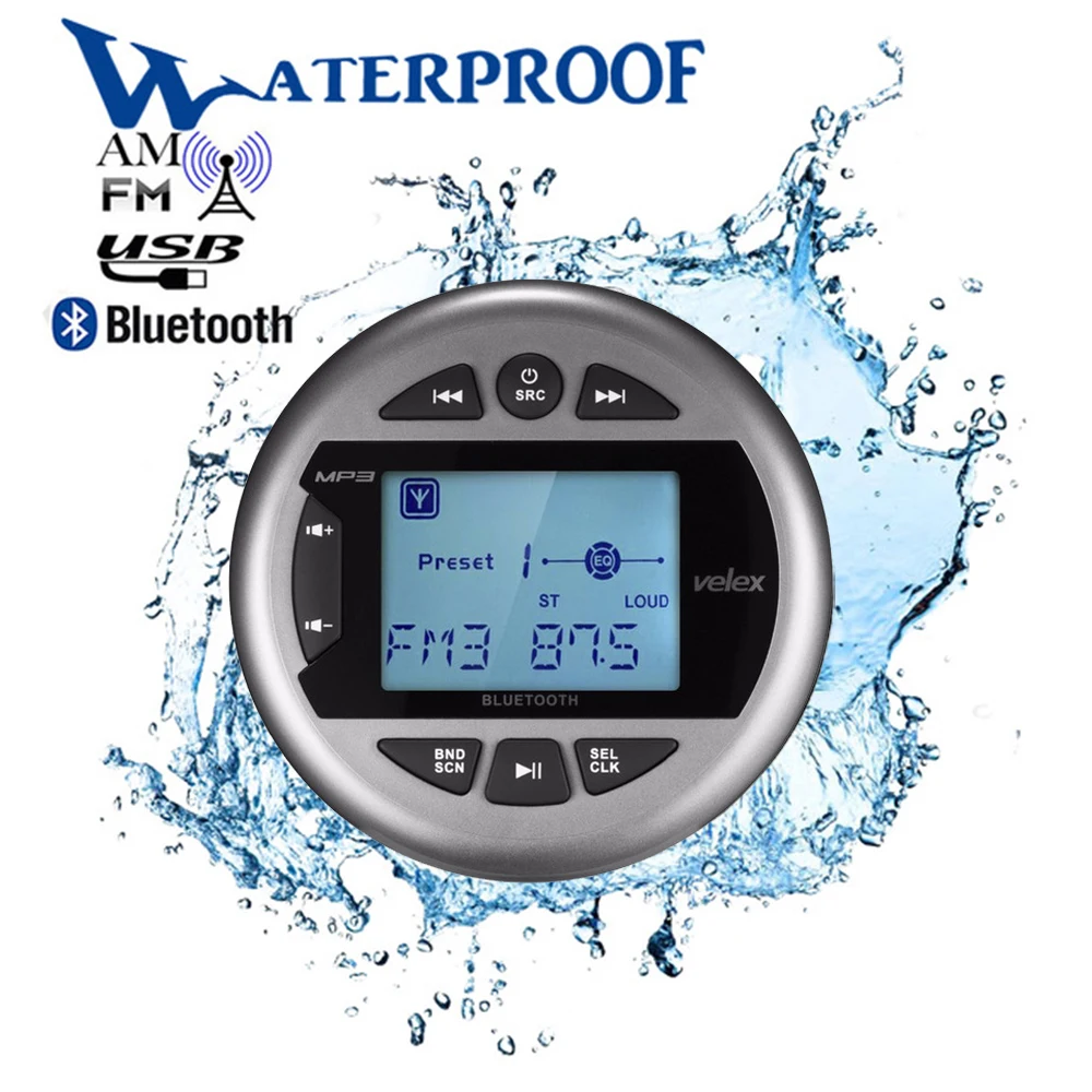 Водонепроницаемый морской стерео приемник Bluetooth MP3/USB AM/FM радио + 4-дюймовый корпус