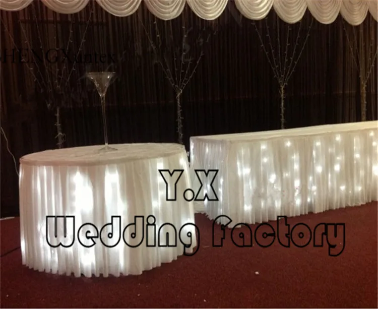 

White Color Ice Silk Table Skirt With Led Light For Wedding Event Table Cloth Decoration