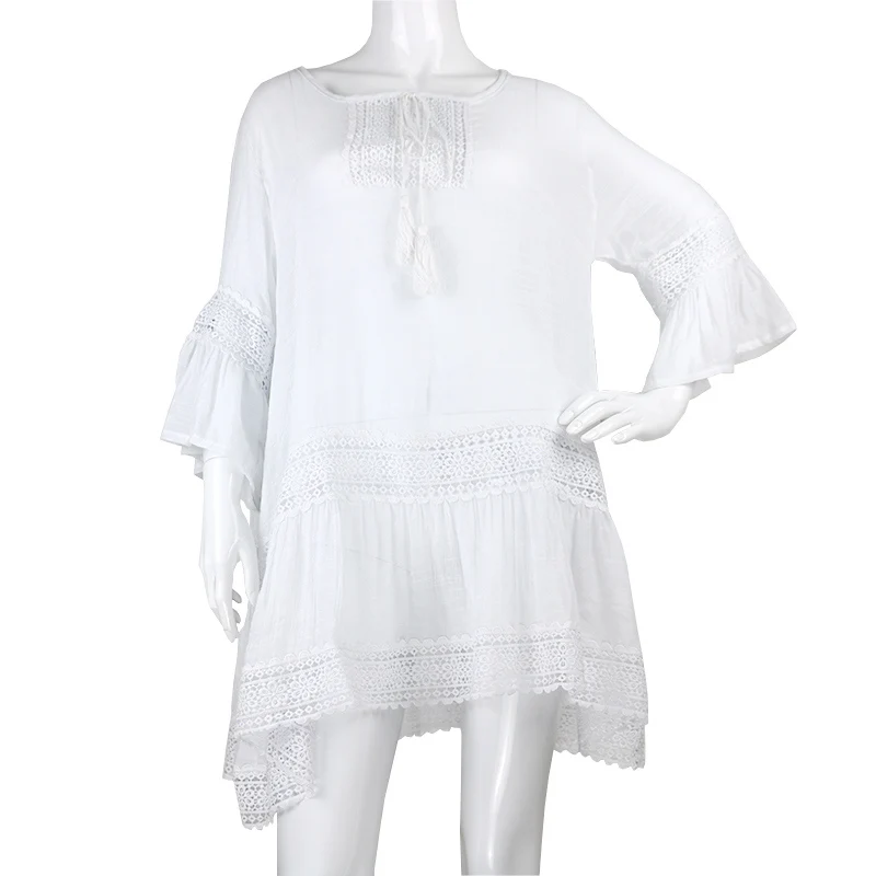 Женское пляжное платье парео хлопковое накидка белый купальник 9396|beachwear women|beachwear