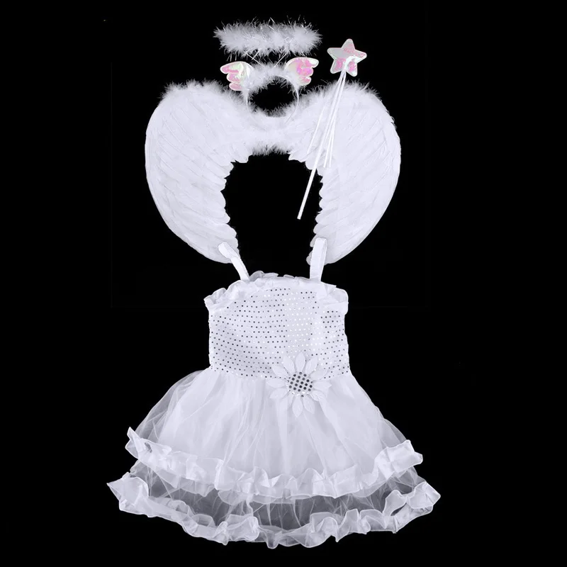 Милое Платье с изображением ангела костюм из четырех предметов головной убор