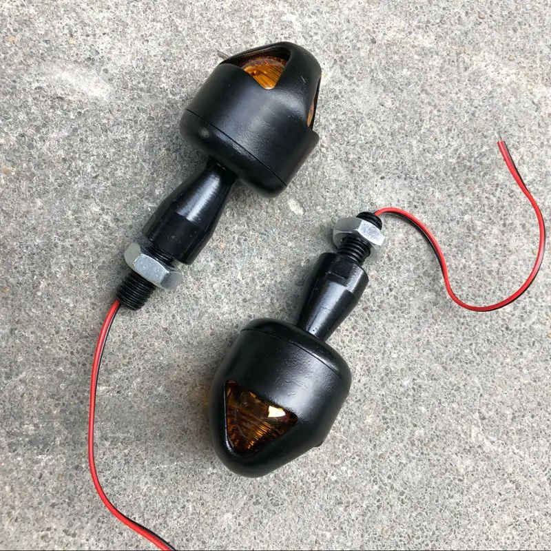 2Pcs Universal Metal Black Amber Bulb Lens Light Motorcycle Turn Signal Lamp Indicator Blinker Cafe Racer Chopper Dirt Bike |