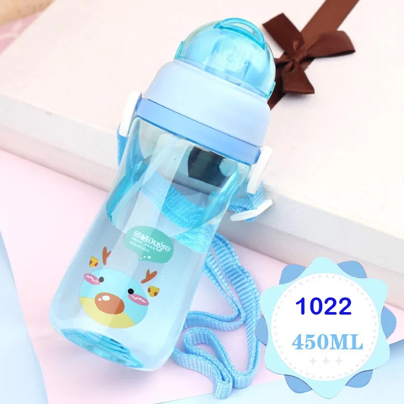 450 мл детская бутылка для воды BPA бесплатно Портативный тритановый пластиковый спортивный шейкер бутылки с соломинками для школы дети ребенок - Цвет: 450ml 1022 Blue
