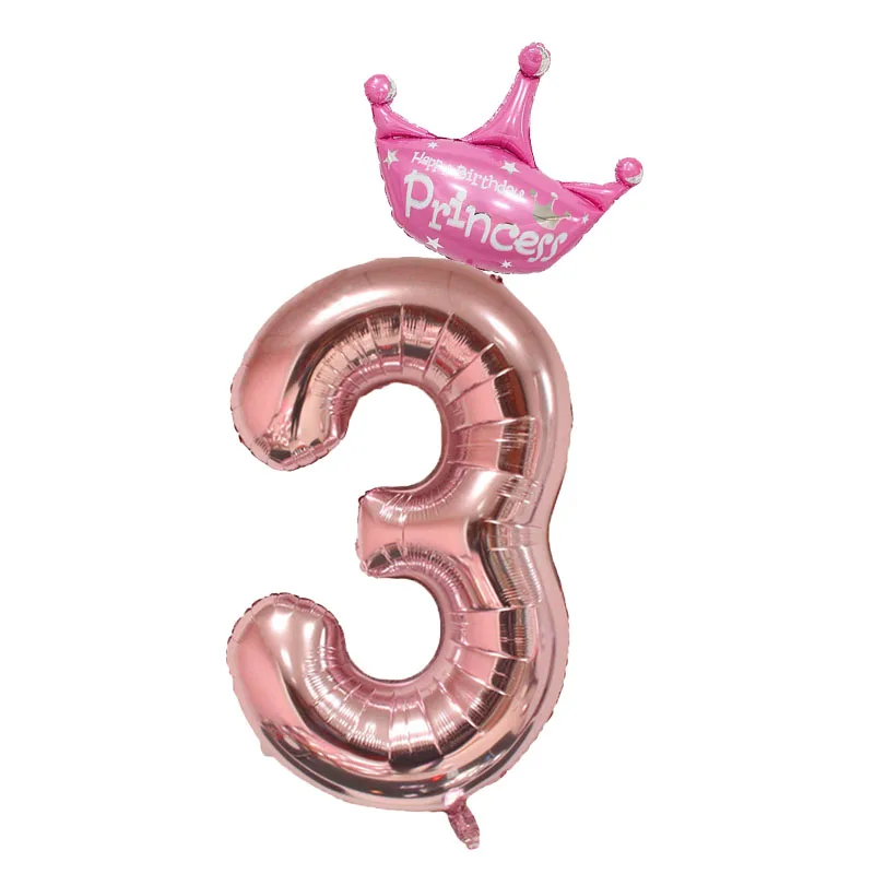 rose gold Number 3 32 дюймов Корона из розового золота номер фольги воздушные шары с днем рождения украшения дети цифра воздушные шары фигура шар Свадебный декор - Цвет: rose gold Number 3