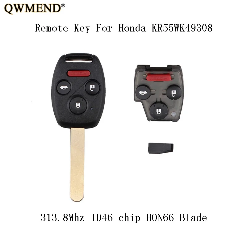 QWMEND 313 8 МГц полный дистанционный брелок для Honda Accord Sedan 2008 2012 Pilot 2009 2015 кр55wk49308 ключ
