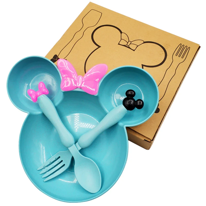 Blue(with box) 3 шт./компл. Детские Еда хранения посуда Дети Ясельного возраста милые однотонные блюда с героями мультфильмов дети для тарелочной чаши eco-friendly Детские тренировочные столовые приборы - Цвет: Blue(with box)
