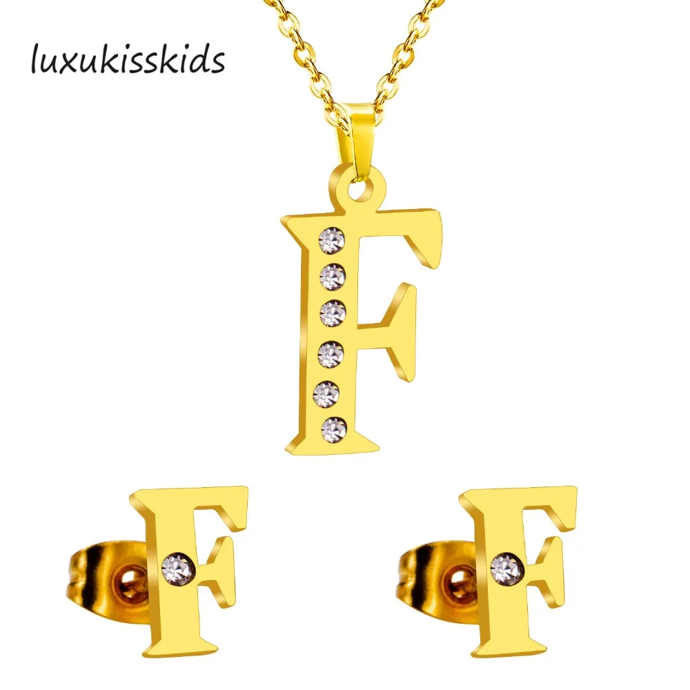 LUXUKISSKIDS Новая мода Нержавеющая сталь Алфавит F Ювелирные наборы спортивные Стиль