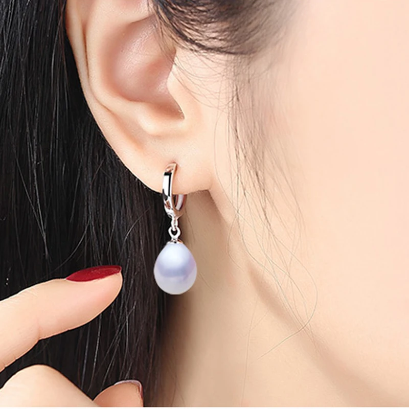 Женские серьги кольца из серебра 925 пробы с натуральным пресноводным