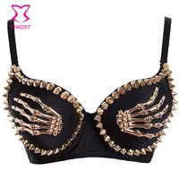 plus size metal skeleton studded b cup underwire bralette push up bra top 32b 40b hot selling dancewear punk bras for women