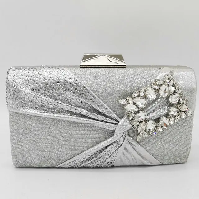 Silver Clutch Bag Бутик De FGG Золотой блестящий Блестящий бант женский клатч вечерняя сумка Свадебный с кристаллами сумки свадебные хрустальные сумки вечерние Коктейльная сумочка - Цвет: Silver Clutch Bag