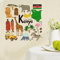 kenya colorful illustration travel the word landmark wall sticker wedding decor vinyl waterproof wall sticker wallpaper decal