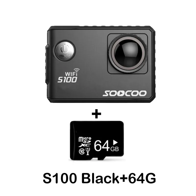 S100 Black and 64G SOOCOO S100/S100PRO экшн-камера 4K Wifi NTK96660 20MP 30M Водонепроницаемая Спортивная камера опция gps гироскоп стабилизация изображения - Цвет: S100 Black and 64G